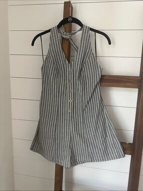 Mind Code Black and White Striped Halter Romper NWOT
